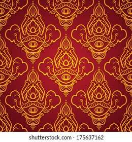 Seamless Abstract Hand Drawn Pattern. Floral Background. Vector Red Yellow Wallpaper