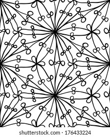 Seamless Abstract Hand Drawn Pattern. Floral Background. Vector Black White Wallpaper