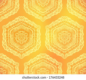 Seamless Abstract Hand Drawn Pattern. Floral Background. Vector Yellow Wallpaper