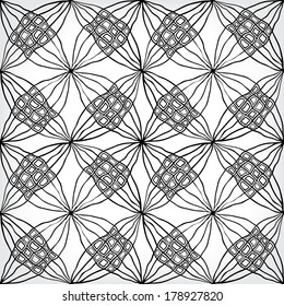 Seamless Abstract Hand Drawn Pattern. Square Background. Vector Black White Wallpaper