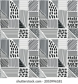 Seamless abstract hand drawn pattern with lines texturas. Brush strokes simple geometric design for textil, accessories, decorative paper.