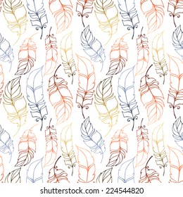 seamless abstract hand drawn pattern and background of the beautiful feather, flying concept - vector illustration