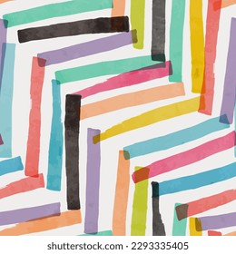 Seamless abstract hand drawn pattern with colorful stripes