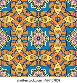 Seamless abstract hand drawn pattern. Decorative stylized floral seamless background. Tribal ethnic ornate decoration. Arabic, islamic, indian, turkish ornament. Geometric doodle seamless texture