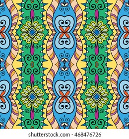 Seamless abstract hand drawn pattern. Decorative stylized floral seamless background. Tribal ethnic ornate decoration. Arabic, islamic, indian, turkish ornament. Geometric doodle seamless texture