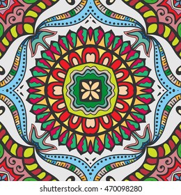 Seamless abstract hand drawn pattern. Decorative stylized floral seamless background. Tribal ethnic ornate decoration. Arabic, indian, turkish ornament. Geometric doodle colorful seamless texture