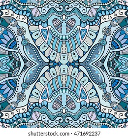 Seamless abstract hand drawn pattern. Decorative stylized floral seamless background. Tribal ethnic ornate decoration. Arabic, indian, turkish ornament. Geometric doodle colorful seamless texture