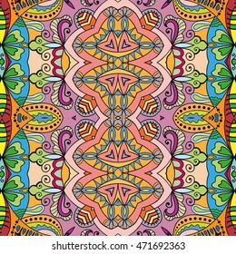 Seamless abstract hand drawn pattern. Decorative stylized floral seamless background. Tribal ethnic ornate decoration. Arabic, indian, turkish ornament. Geometric doodle colorful seamless texture
