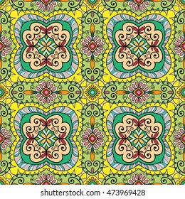 Seamless abstract hand drawn pattern. Decorative stylized floral seamless background. Tribal ethnic ornate decoration. Arabic, indian, turkish ornament. Geometric doodle colorful seamless texture