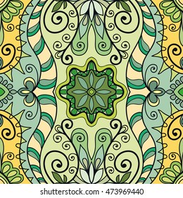 Seamless abstract hand drawn pattern. Decorative stylized floral seamless background. Tribal ethnic ornate decoration. Arabic, indian, turkish ornament. Geometric doodle colorful seamless texture