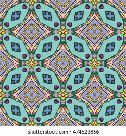 Seamless abstract hand drawn pattern. Decorative stylized floral seamless background. Tribal ethnic ornate decoration. Arabic, indian, turkish ornament. Geometric doodle colorful seamless texture
