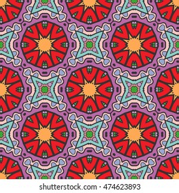 Seamless abstract hand drawn pattern. Decorative stylized floral seamless background. Tribal ethnic ornate decoration. Arabic, indian, turkish ornament. Geometric doodle colorful seamless texture