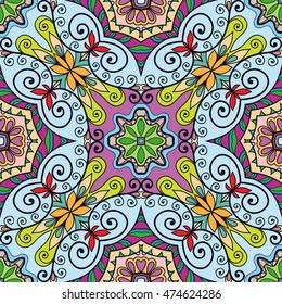 Seamless abstract hand drawn pattern. Decorative stylized floral seamless background. Tribal ethnic ornate decoration. Arabic, indian, turkish ornament. Geometric doodle colorful seamless texture