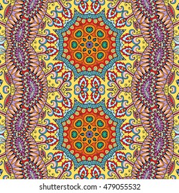 Seamless abstract hand drawn pattern. Decorative stylized floral seamless background. Tribal ethnic ornate decoration. Arabic, indian, turkish ornament. Geometric doodle colorful seamless texture