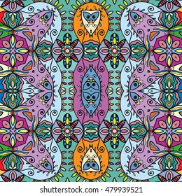 Seamless abstract hand drawn pattern. Decorative stylized floral seamless background. Tribal ethnic ornate decoration. Arabic, indian, turkish ornament. Geometric doodle colorful seamless texture