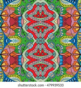 Seamless abstract hand drawn pattern. Decorative stylized floral seamless background. Tribal ethnic ornate decoration. Arabic, indian, turkish ornament. Geometric doodle colorful seamless texture
