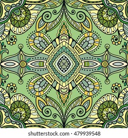 Seamless abstract hand drawn pattern. Decorative stylized floral seamless background. Tribal ethnic ornate decoration. Arabic, indian, turkish ornament. Geometric doodle colorful seamless texture