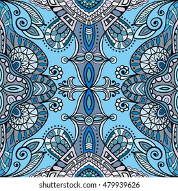 Seamless abstract hand drawn pattern. Decorative stylized floral seamless background. Tribal ethnic ornate decoration. Arabic, indian, turkish ornament. Geometric doodle colorful seamless texture