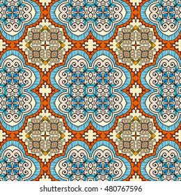 Seamless abstract hand drawn pattern. Decorative stylized floral seamless background. Tribal ethnic ornate decoration. Arabic, indian, turkish ornament. Geometric doodle colorful seamless texture