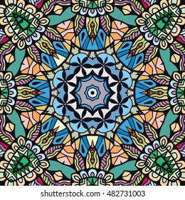 Seamless abstract hand drawn pattern. Decorative stylized floral seamless background. Tribal ethnic ornate decoration. Arabic, indian, turkish ornament. Geometric doodle colorful seamless texture