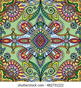 Seamless abstract hand drawn pattern. Decorative stylized floral seamless background. Tribal ethnic ornate decoration. Arabic, indian, turkish ornament. Geometric doodle colorful seamless texture