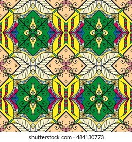 Seamless abstract hand drawn pattern. Decorative stylized floral seamless background. Tribal ethnic ornate decoration. Arabic, indian, turkish ornament. Geometric doodle colorful seamless texture