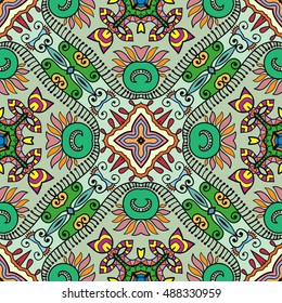 Seamless abstract hand drawn pattern. Decorative stylized floral seamless background. Tribal ethnic ornate decoration. Arabic, indian, turkish ornament. Geometric doodle colorful seamless texture