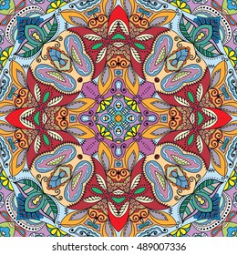 Seamless abstract hand drawn pattern. Decorative stylized floral seamless background. Tribal ethnic ornate decoration. Arabic, indian, turkish ornament. Geometric doodle colorful seamless texture