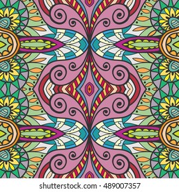 Seamless abstract hand drawn pattern. Decorative stylized floral seamless background. Tribal ethnic ornate decoration. Arabic, indian, turkish ornament. Geometric doodle colorful seamless texture