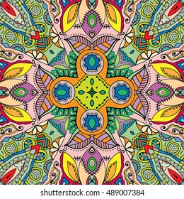 Seamless abstract hand drawn pattern. Decorative stylized floral seamless background. Tribal ethnic ornate decoration. Arabic, indian, turkish ornament. Geometric doodle colorful seamless texture