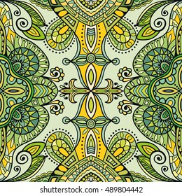 Seamless abstract hand drawn pattern. Decorative stylized floral seamless background. Tribal ethnic ornate decoration. Arabic, indian, turkish ornament. Geometric doodle colorful seamless texture