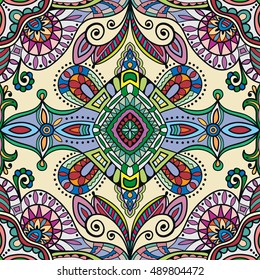 Seamless abstract hand drawn pattern. Decorative stylized floral seamless background. Tribal ethnic ornate decoration. Arabic, indian, turkish ornament. Geometric doodle colorful seamless texture