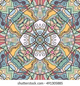 Seamless abstract hand drawn pattern. Decorative stylized floral seamless background. Tribal ethnic ornate decoration. Arabic, indian, turkish ornament. Geometric doodle colorful seamless texture