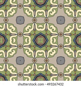 Seamless abstract hand drawn pattern. Decorative stylized floral seamless background. Tribal ethnic ornate decoration. Arabic, indian, turkish ornament. Geometric doodle colorful seamless texture