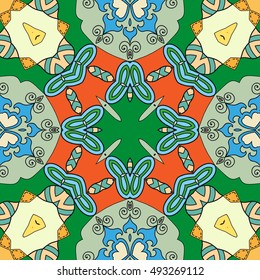 Seamless abstract hand drawn pattern. Decorative stylized floral seamless background. Tribal ethnic ornate decoration. Arabic, indian, turkish ornament. Geometric doodle colorful seamless texture