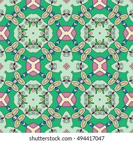 Seamless abstract hand drawn pattern. Decorative stylized floral seamless background. Tribal ethnic ornate decoration. Arabic, indian, turkish ornament. Geometric doodle colorful seamless texture