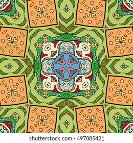 Seamless abstract hand drawn pattern. Decorative stylized floral seamless background. Tribal ethnic ornate decoration. Arabic, indian, turkish ornament. Geometric doodle colorful seamless texture