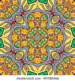 Seamless abstract hand drawn pattern. Decorative stylized floral seamless background. Tribal ethnic ornate decoration. Arabic, indian, turkish ornament. Geometric doodle colorful seamless texture