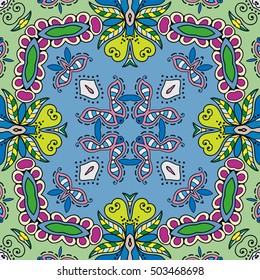 Seamless abstract hand drawn pattern. Decorative stylized floral seamless background. Tribal ethnic ornate decoration. Arabic, indian, turkish ornament. Geometric doodle colorful seamless texture