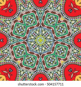 Seamless abstract hand drawn pattern. Decorative stylized floral seamless background. Tribal ethnic ornate decoration. Arabic, indian, turkish ornament. Geometric doodle colorful seamless texture
