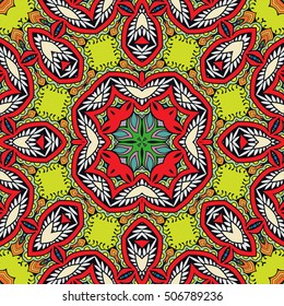 Seamless abstract hand drawn pattern. Decorative stylized floral seamless background. Tribal ethnic ornate decoration. Arabic, indian, turkish ornament. Geometric doodle colorful seamless texture