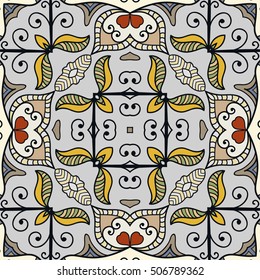 Seamless abstract hand drawn pattern. Decorative stylized floral seamless background. Tribal ethnic ornate decoration. Arabic, indian, turkish ornament. Geometric doodle colorful seamless texture