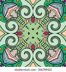 Seamless abstract hand drawn pattern. Decorative stylized floral seamless background. Tribal ethnic ornate decoration. Arabic, indian, turkish ornament. Geometric doodle colorful seamless texture