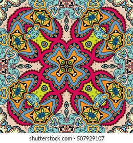 Seamless abstract hand drawn pattern. Decorative stylized floral seamless background. Tribal ethnic ornate decoration. Arabic, indian, turkish ornament. Geometric doodle colorful seamless texture