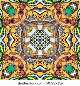 Seamless abstract hand drawn pattern. Decorative stylized floral seamless background. Tribal ethnic ornate decoration. Arabic, indian, turkish ornament. Geometric doodle colorful seamless texture