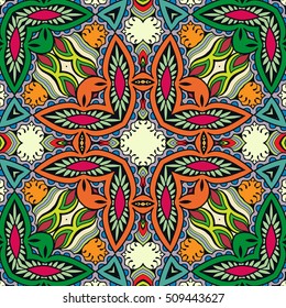 Seamless abstract hand drawn pattern. Decorative stylized floral seamless background. Tribal ethnic ornate decoration. Arabic, indian, turkish ornament. Geometric doodle colorful seamless texture