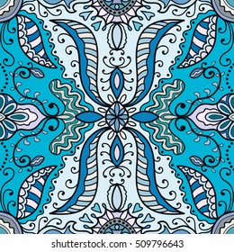 Seamless abstract hand drawn pattern. Decorative stylized floral seamless background. Tribal ethnic ornate decoration. Arabic, indian, turkish ornament. Geometric doodle colorful seamless texture