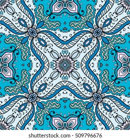 Seamless abstract hand drawn pattern. Decorative stylized floral seamless background. Tribal ethnic ornate decoration. Arabic, indian, turkish ornament. Geometric doodle colorful seamless texture