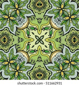 Seamless abstract hand drawn pattern. Decorative stylized floral seamless background. Tribal ethnic ornate decoration. Arabic, indian, turkish ornament. Geometric doodle colorful seamless texture