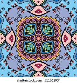 Seamless abstract hand drawn pattern. Decorative stylized floral seamless background. Tribal ethnic ornate decoration. Arabic, indian, turkish ornament. Geometric doodle colorful seamless texture